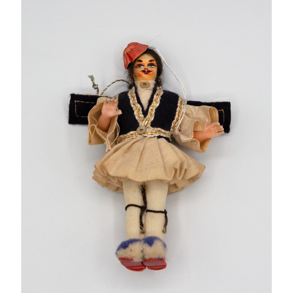 Vintage Greek Evzone Doll Traditional Folk Costume Fustanella Souvenir 4.5 Inch